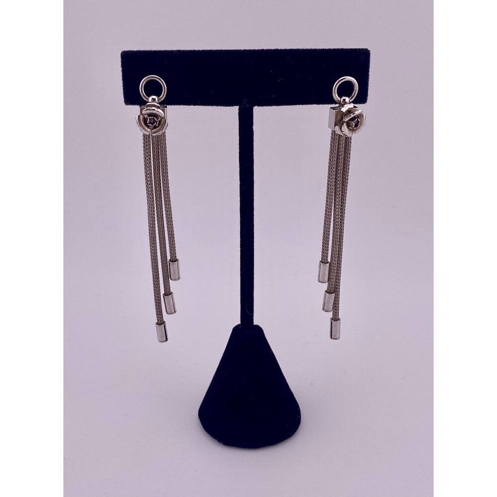VTGS Dobbs 925 Silver Rosette & Triple Mesh Strand Dangle Earrings Made In Italy